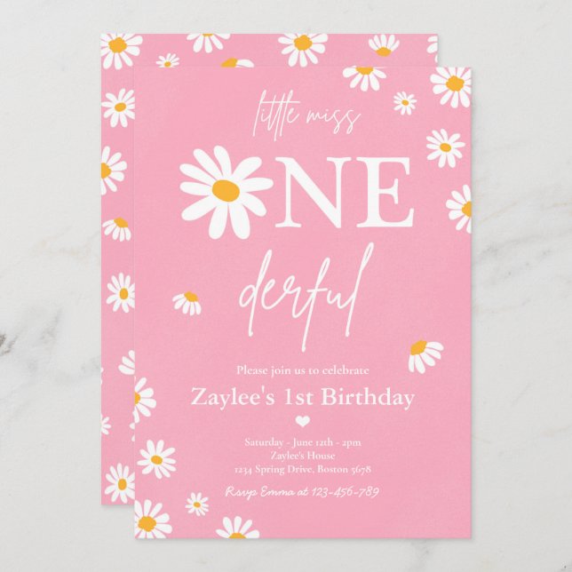 Daisy Birthday Party Bohmian Little Miss Onederful Invitation (Front/Back)