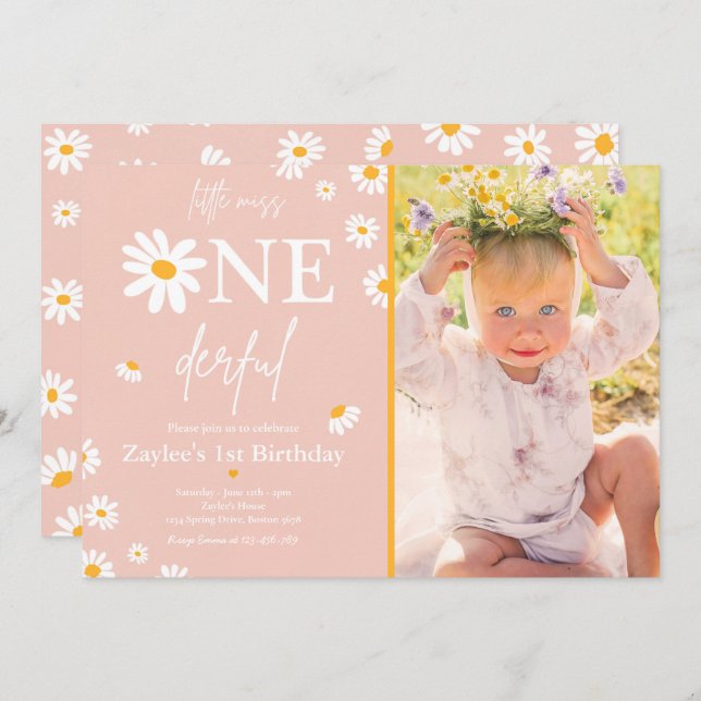 Daisy Birthday Party Bohmian Little Miss Onederful Invitation (Front/Back)