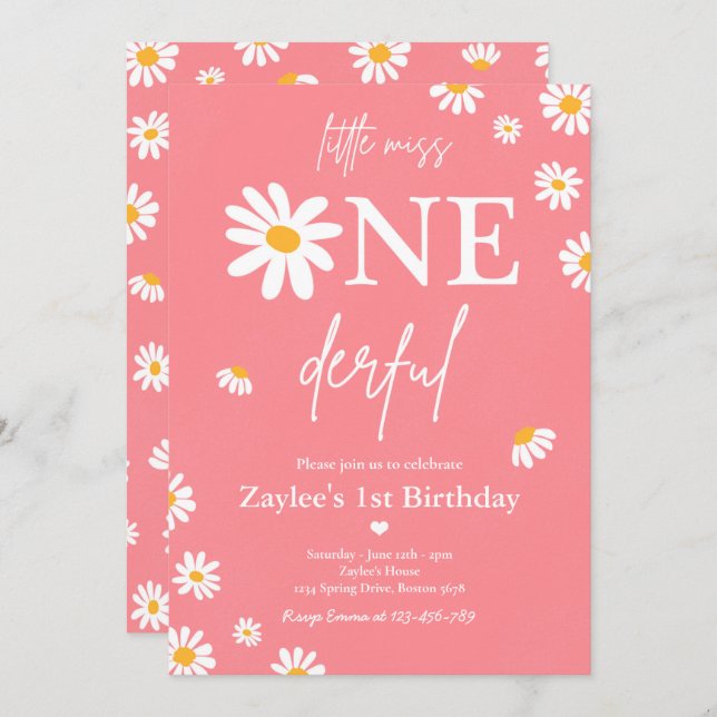 Daisy Birthday Party Bohmian Little Miss Onederful Invitation (Front/Back)