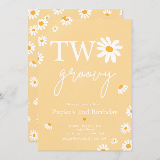 Daisy Birthday Party Bohmian Two Groovy Birthday Invitation (Front/Back)