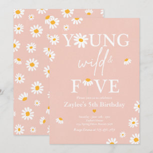 Daisy Birthday Party Bohmian Young Wild And Five Invitation