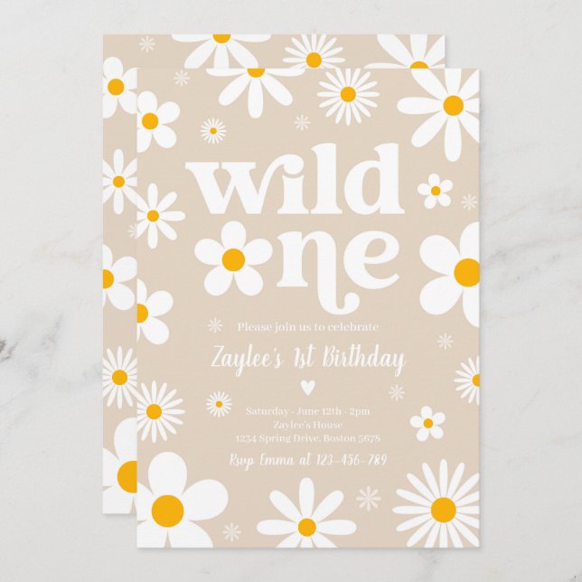 Daisy Birthday Party Boho Wild One 1st Birthday In Invitation (Front/Back)