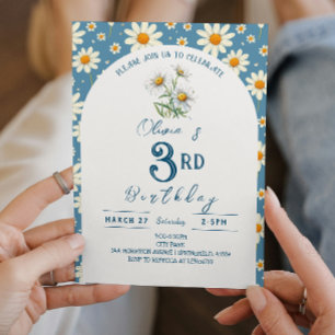 Daisy Birthday Party I Blue Invitation