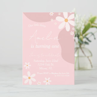 Daisy Birthday Party Retro Pink Bohemian Birthday  Invitation