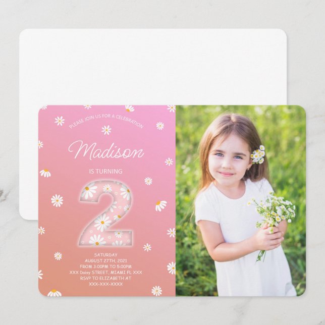 Daisy Birthday Photo Invitation (Front/Back)
