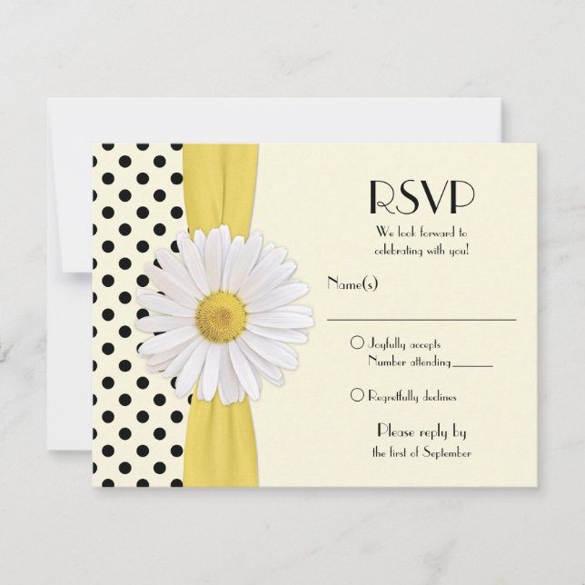 Daisy Black and Ivory Polka Dot Reply Card (Front)