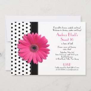 Daisy Black White Polka Dot Sweet 16 Invitation