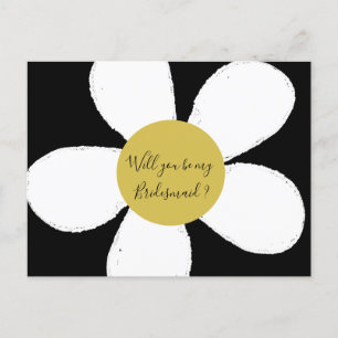 Daisy Black White Will You Be My Bridesmaid Invitation Postcard