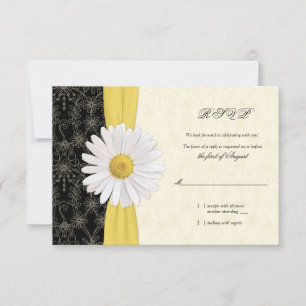 Daisy Black Yellow, Ivory Wedding Reply Card