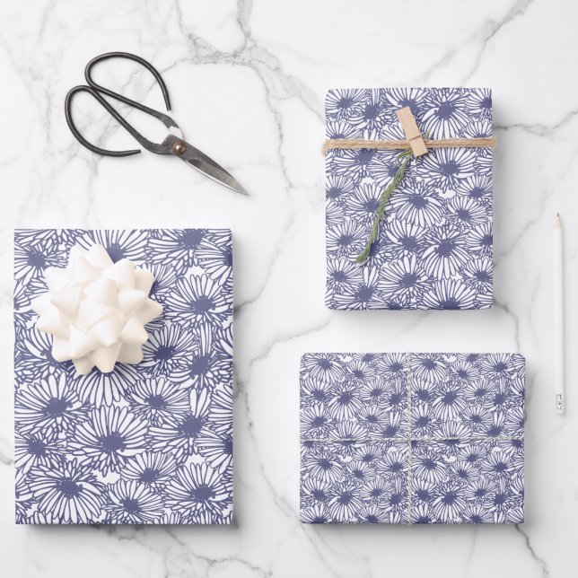 Daisy Blooms - Midnight Blue  Wrapping Paper Sheet (Front)