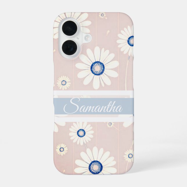 Daisy Blooms: Minimalist Floral Pattern iPhone 16 Case (Back)