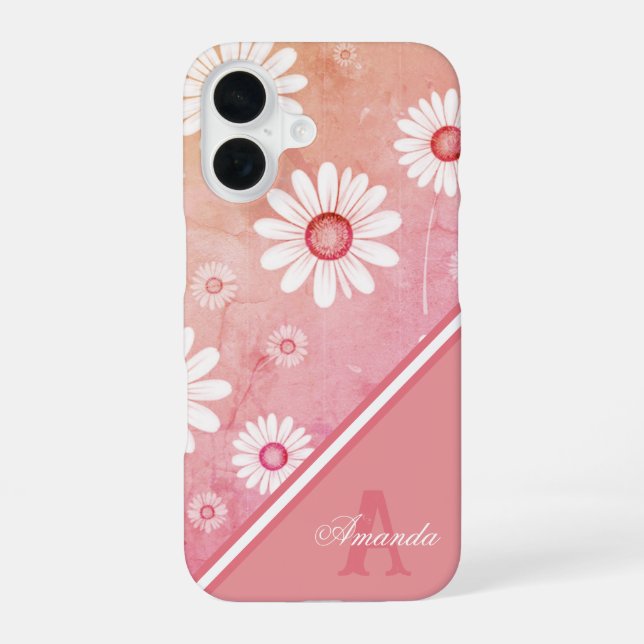 Daisy Blooms: Minimalist Floral Pattern iPhone 16 Case (Back)
