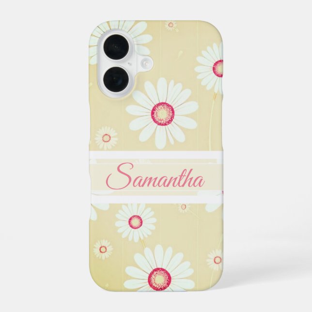 Daisy Blooms: Minimalist Floral Pattern iPhone 16 Case (Back)