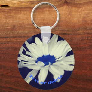 Daisy Blue Center Abstract Flower Personalized Key Ring
