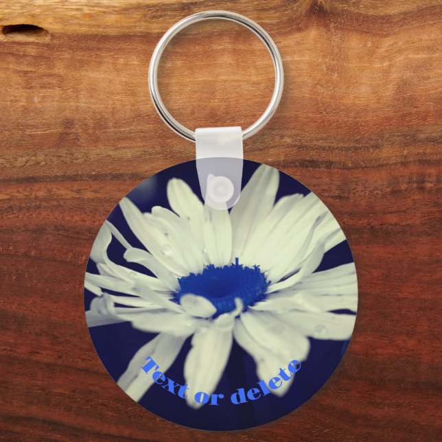 Daisy Blue Centre Abstract Flower Personalised Key Ring (Front)