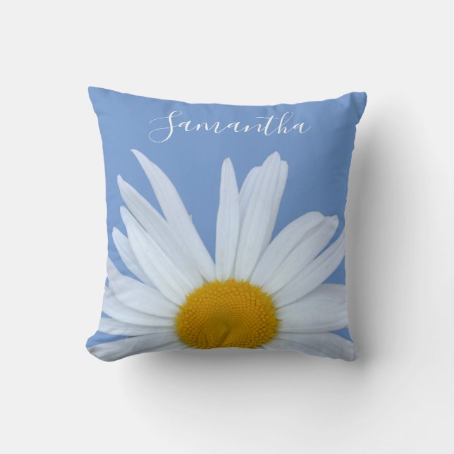 Daisy Blue Elegant White Script Cushion (Front)