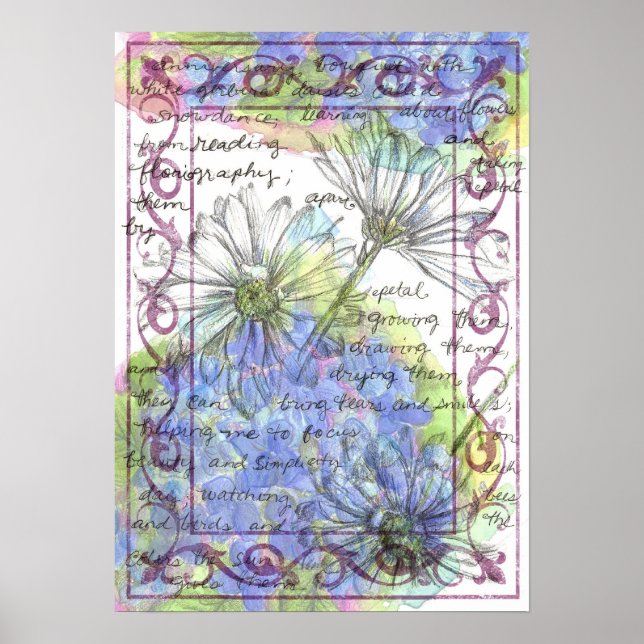 Daisy Blue Hydrangea Watercolor Flowers Poster (Front)