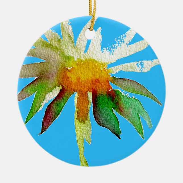 Daisy Blue Modern Art flower Ceramic Tree Decoration (Front)