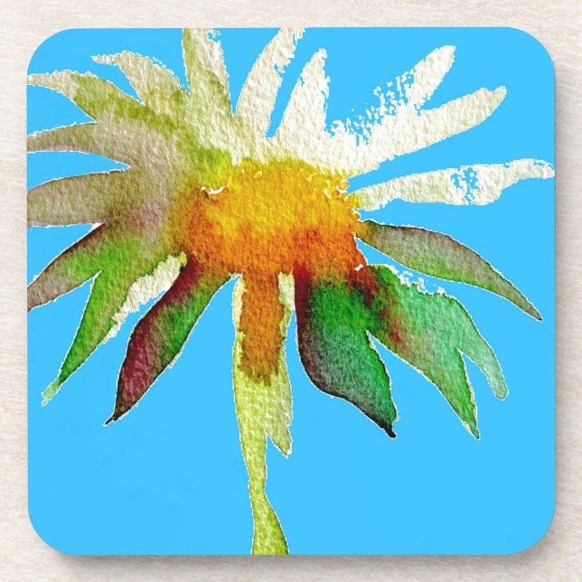 Daisy Blue Modern Art flower Coaster (Front)
