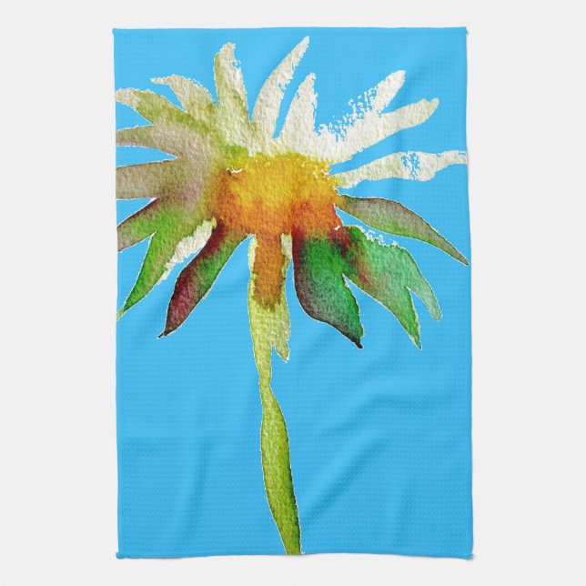 Daisy Blue Modern Art flower Tea Towel (Vertical)