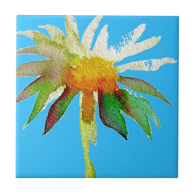 Daisy Blue Modern Art flower Tile (Front)