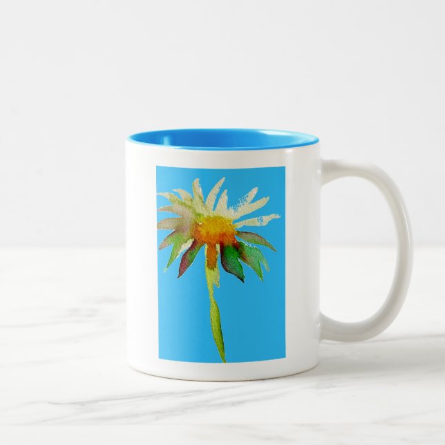Daisy Blue Modern Art flower Two-Tone Coffee Mug (Right)