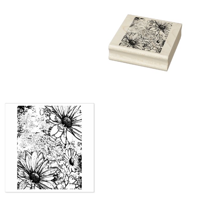 Daisy blue silk rubber stamp (Stamped)