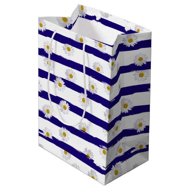 Daisy Blue Stripes Medium Gift Bag (Back Angled)