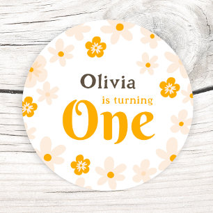 Daisy Boho Floral 1st Birthday Classic Round Sticker