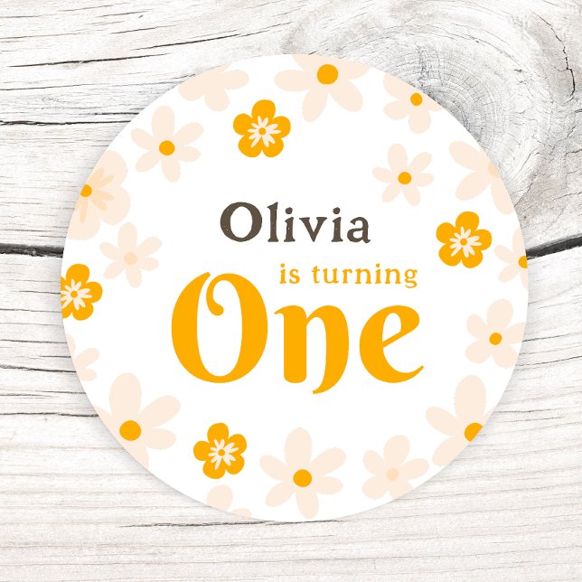 Daisy Boho Floral 1st Birthday Classic Round Sticker (Creator Uploaded)