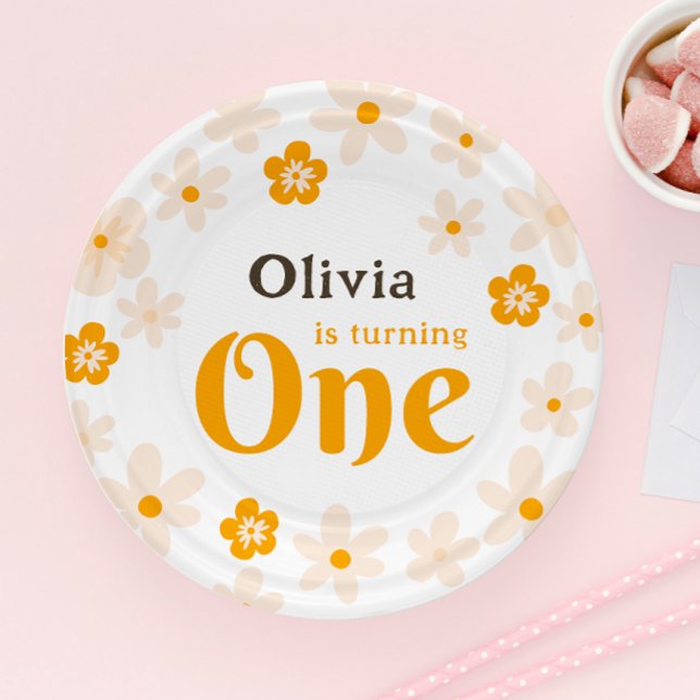Daisy Boho Floral 1st Birthday Paper Plate (Creator Uploaded)