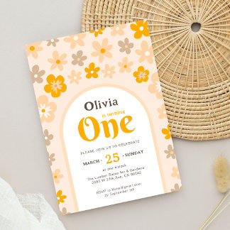 Daisy Boho Floral 1st Birthday Party Invitation