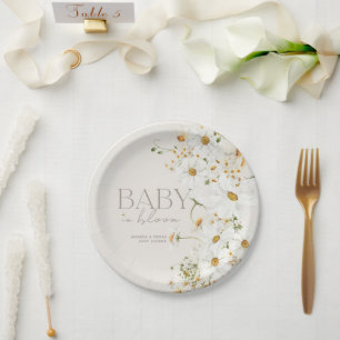 Daisy Boho Wildflower Baby in Bloom Shower Paper Plate