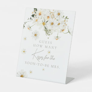 Daisy Boho Wildflower Modern Bridal Kisses Game Pedestal Sign