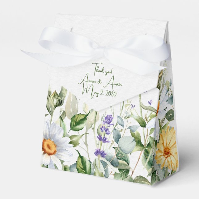 Daisy Border Watercolor Florals Wedding  Favour Box (Front Side)