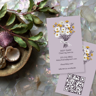 Daisy Bouquet Cute Cleaning Service QR Code Business Card