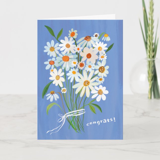 Daisy Bouquet Handpainted Gouache Congratulations  Card (Front)