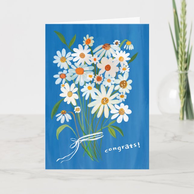 Daisy Bouquet Handpainted Gouache Congratulations  Card (Front)