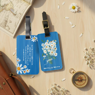 Daisy Bouquet Handpainted Gouache Custom Name Luggage Tag