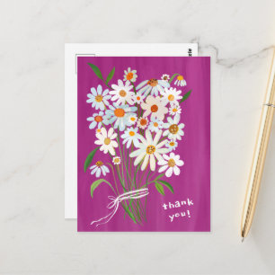 Daisy Bouquet Handpainted Gouache Thank You Postcard