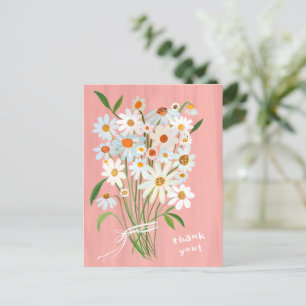 Daisy Bouquet Handpainted Gouache Thank You Postcard