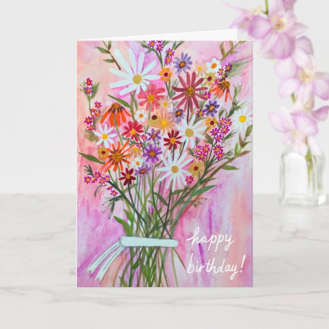 Daisy Bouquet HAPPY BIRTHDAY Customize it! Card (Orchid)