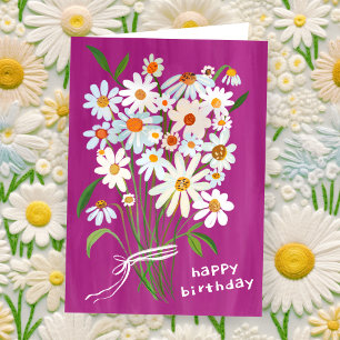 Daisy Bouquet Happy Birthday Handpainted Gouache  Card