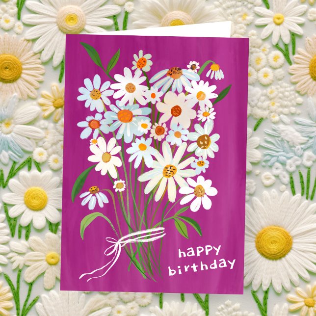 Daisy Bouquet Happy Birthday Handpainted Gouache  Card (Daisy Bouquet Happy Birthday Handpainted Gouache CUSTOM Bday Card
)