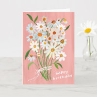 Daisy Bouquet Happy Birthday Handpainted Gouache 