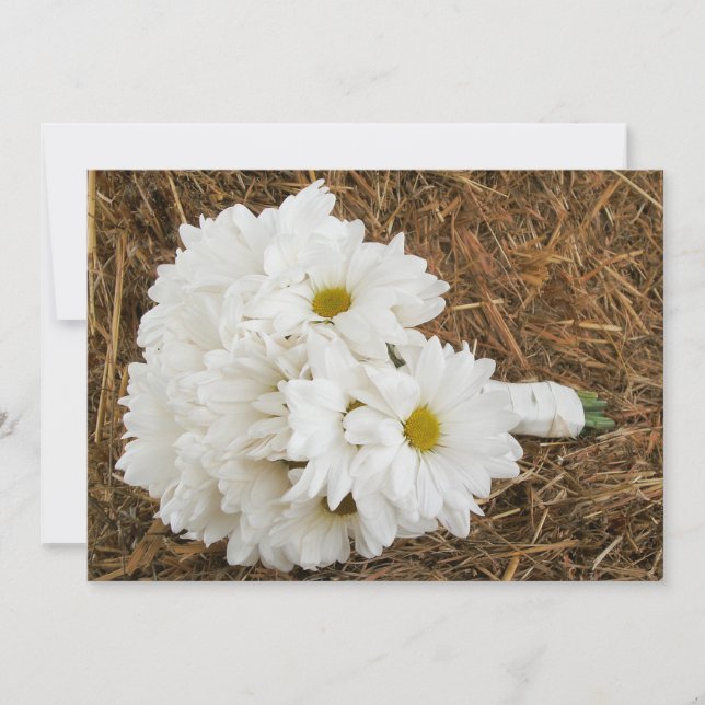 Daisy Bouquet & Hay - Country Wedding Invitation (Front)