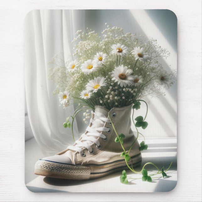 Daisy Bouquet In a White Sneaker Mouse Pad (Front)
