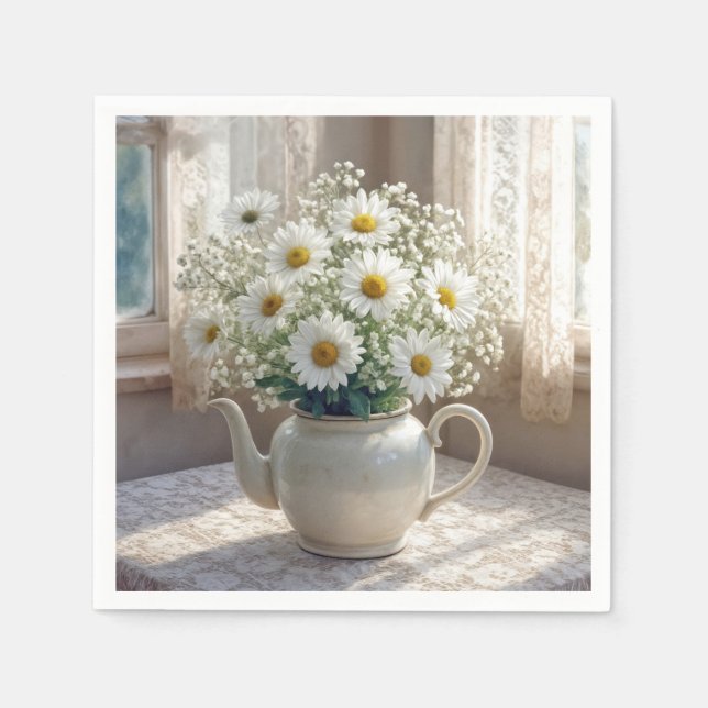 Daisy Bouquet in an Antique Teapot Napkin (Front)