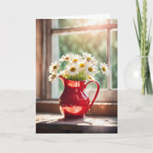 Daisy Bouquet In Red Pitcher Thank You Card