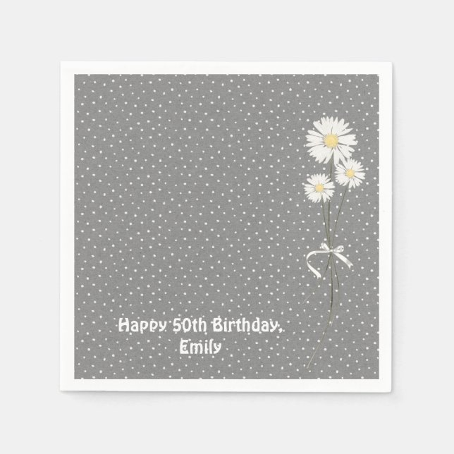 daisy bouquet on pin dots napkin (Front)